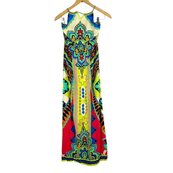 Flying Tomato Halter Maxi Dress Geometric Floral Print Size Small - Picture 1 of 11